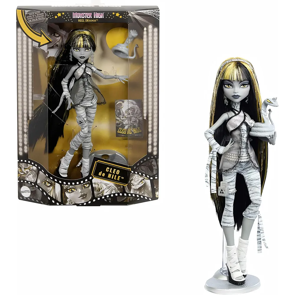 Mattel Monster High Reel Drama Puppe, Cleo De Nile Schwarz-weiss-Reproduktion