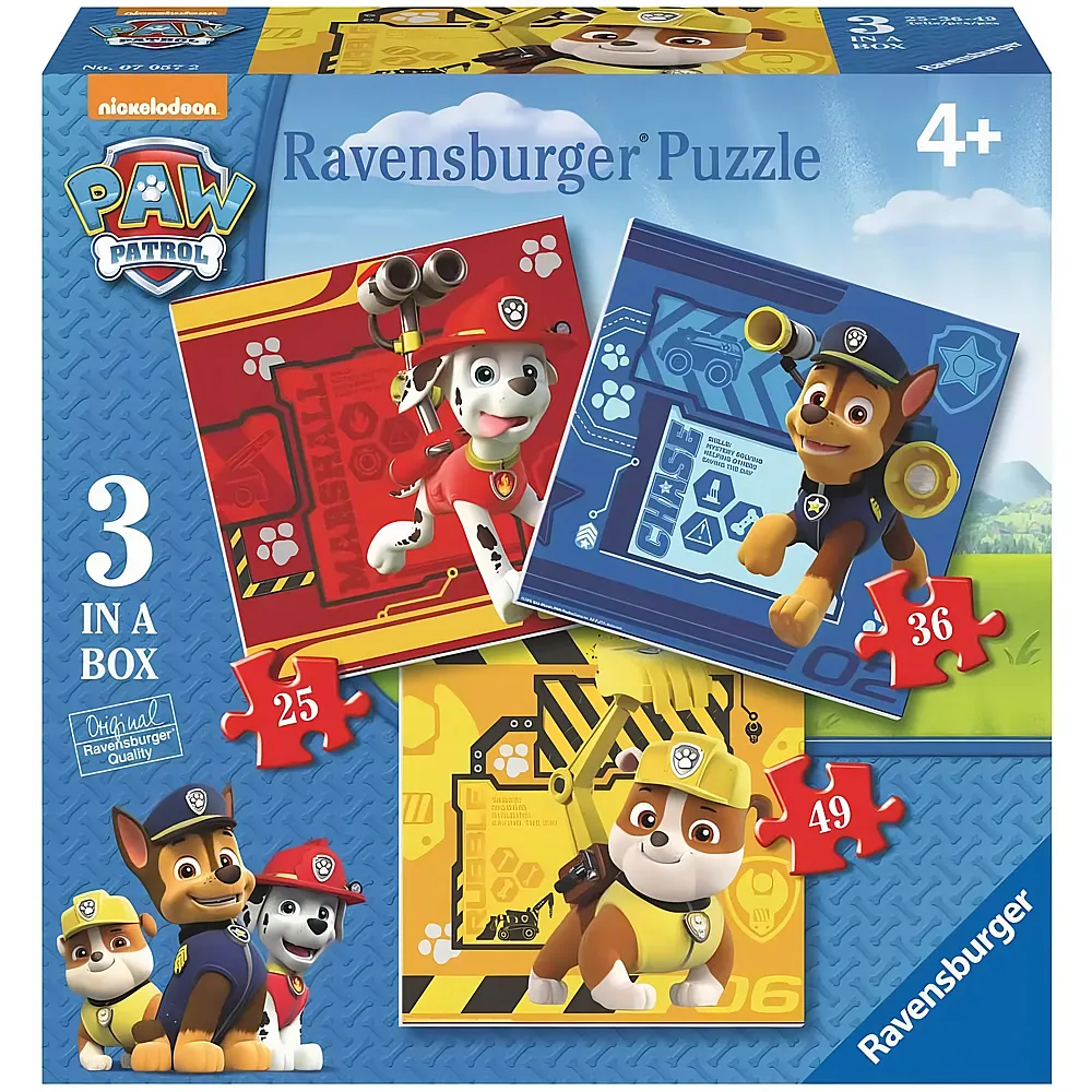 Ravensburger Puzzle 3in1 Paw Patrol - 25 Teile - Puzzle 10-104 Teile