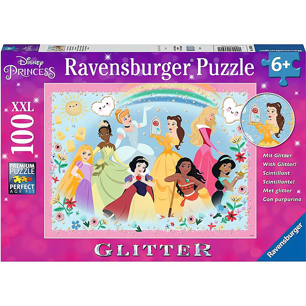 Ravensburger Puzzle Glitter Disney Princess Stark, schn und unglaublich mutig 100XXL