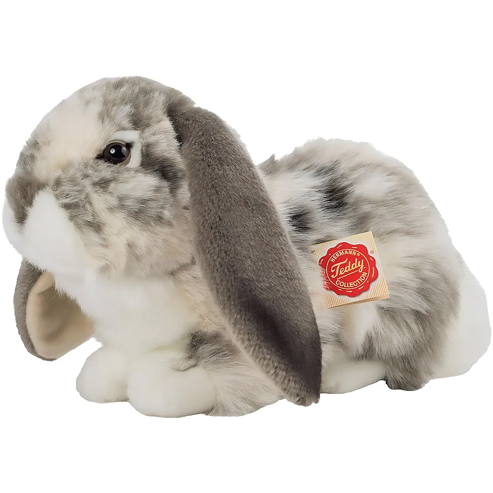 meinspielzeug - Teddy-Hermann Widderkaninchen liegend Grau/Weiss - 30 cm | Hasen Pl�sch