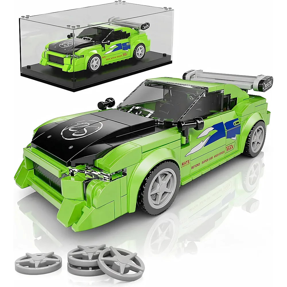 meinspielzeug - Mould King Speed Champion Eclips Rennwagen mit Acryl Vitrine 27033 | Klemmbausteine Fahrzeuge
