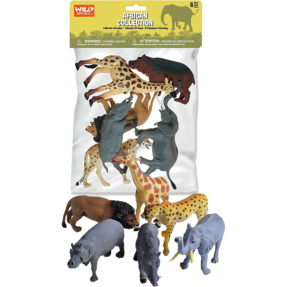 meinspielzeug - Wild Republic T�te mit Tiersammlung, Afrikanische Tiere, 6 St�cke, 6 Teile