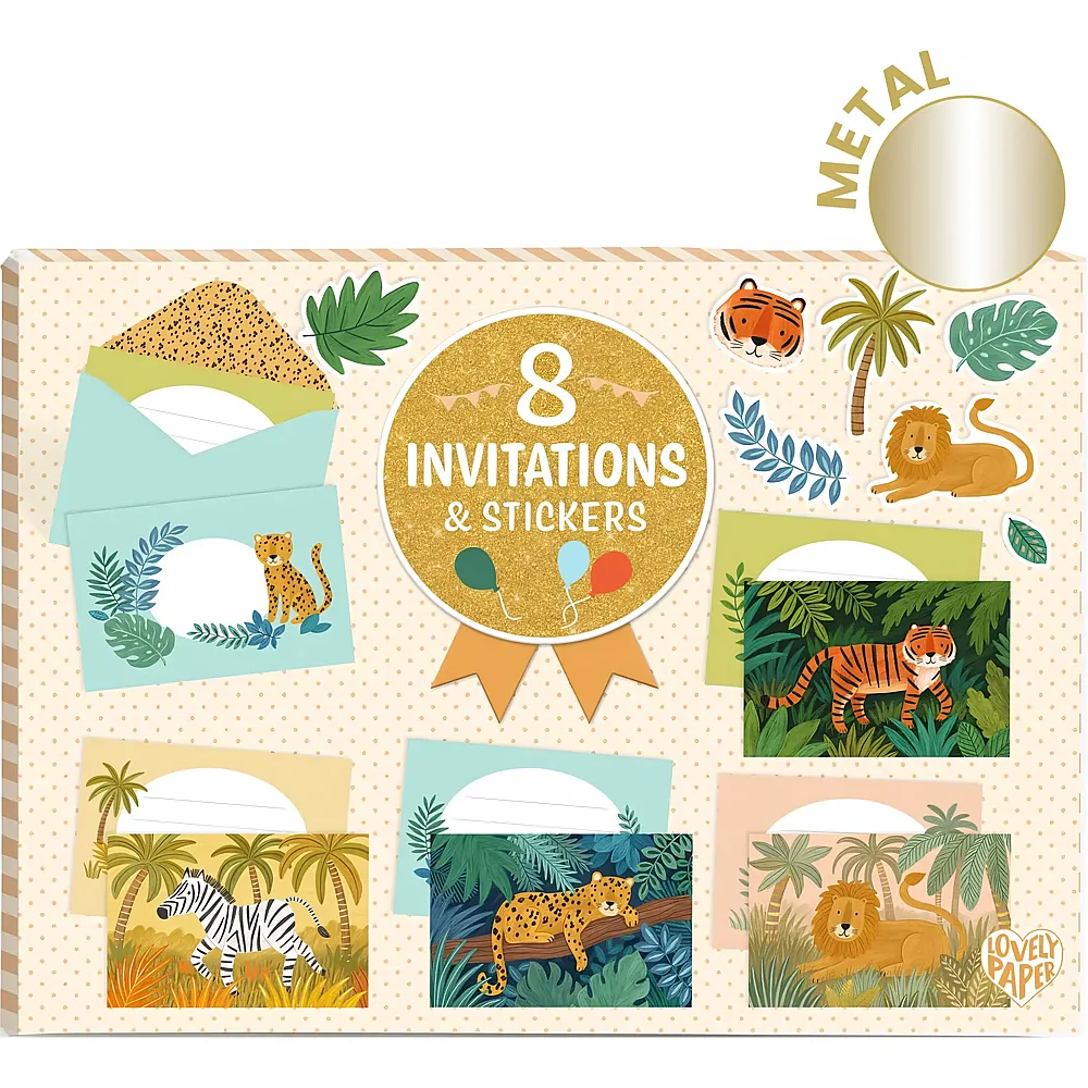 Djeco Einladungskarten-Set Dschungeltiere