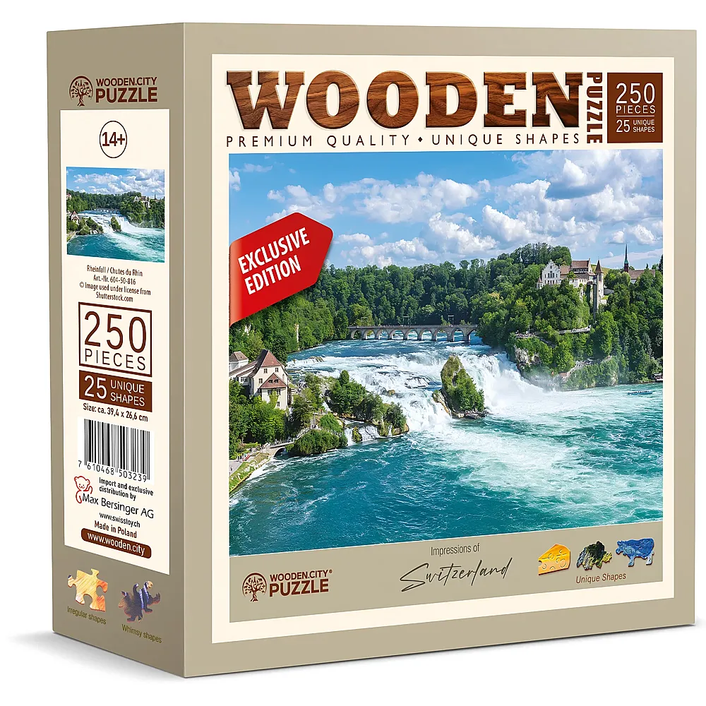 meinspielzeug - Wooden City Puzzle Rheinfall, Schaffhausen, Schweiz - 250 Teile | Holzpuzzle