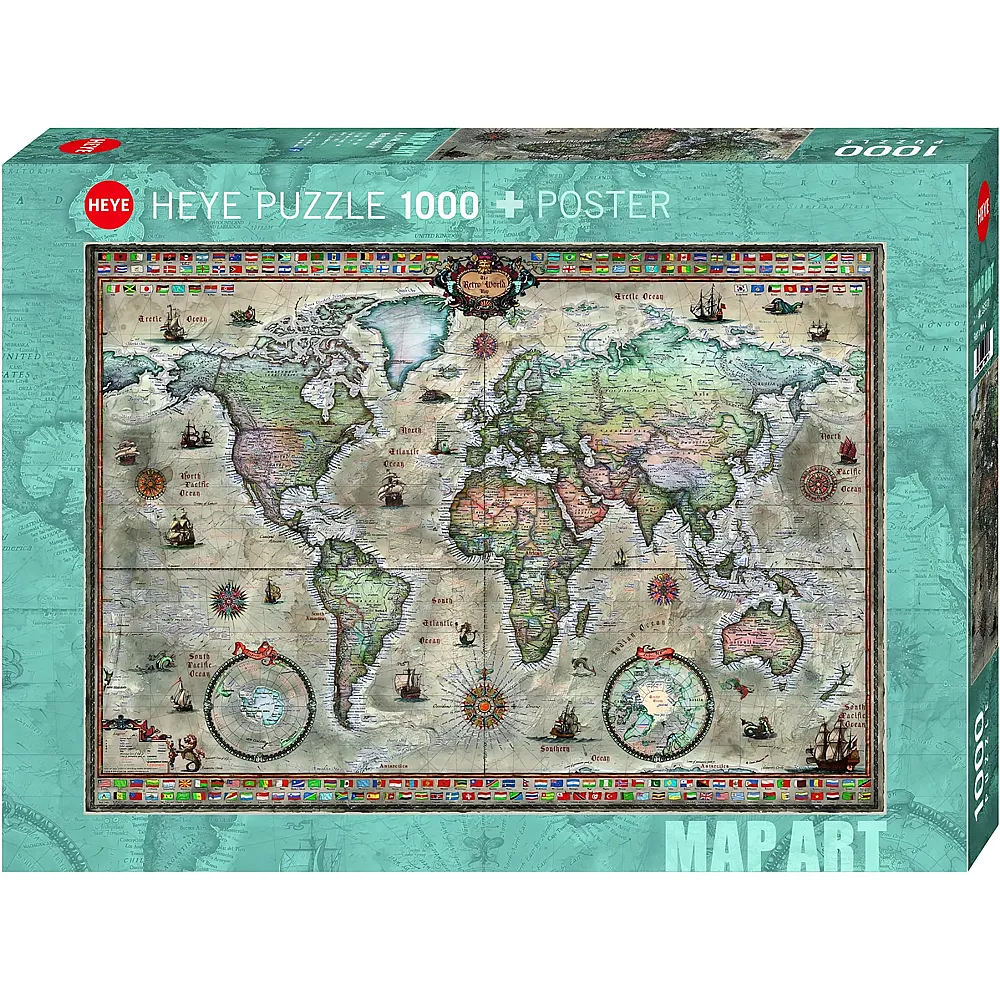 HEYE Puzzle Map Art Retro World 1000Teile