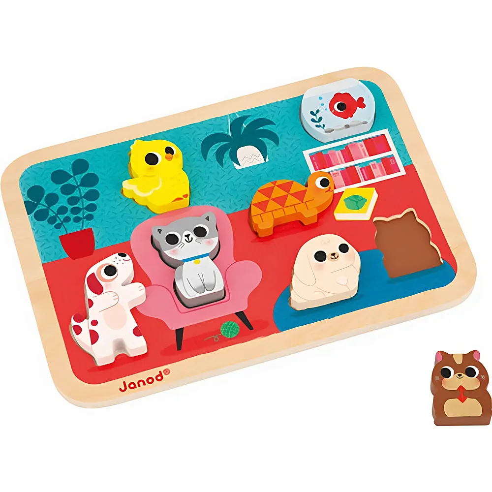 meinspielzeug - Janod Puzzle Chunky Haustiere 7Teile | Holzpuzzle
