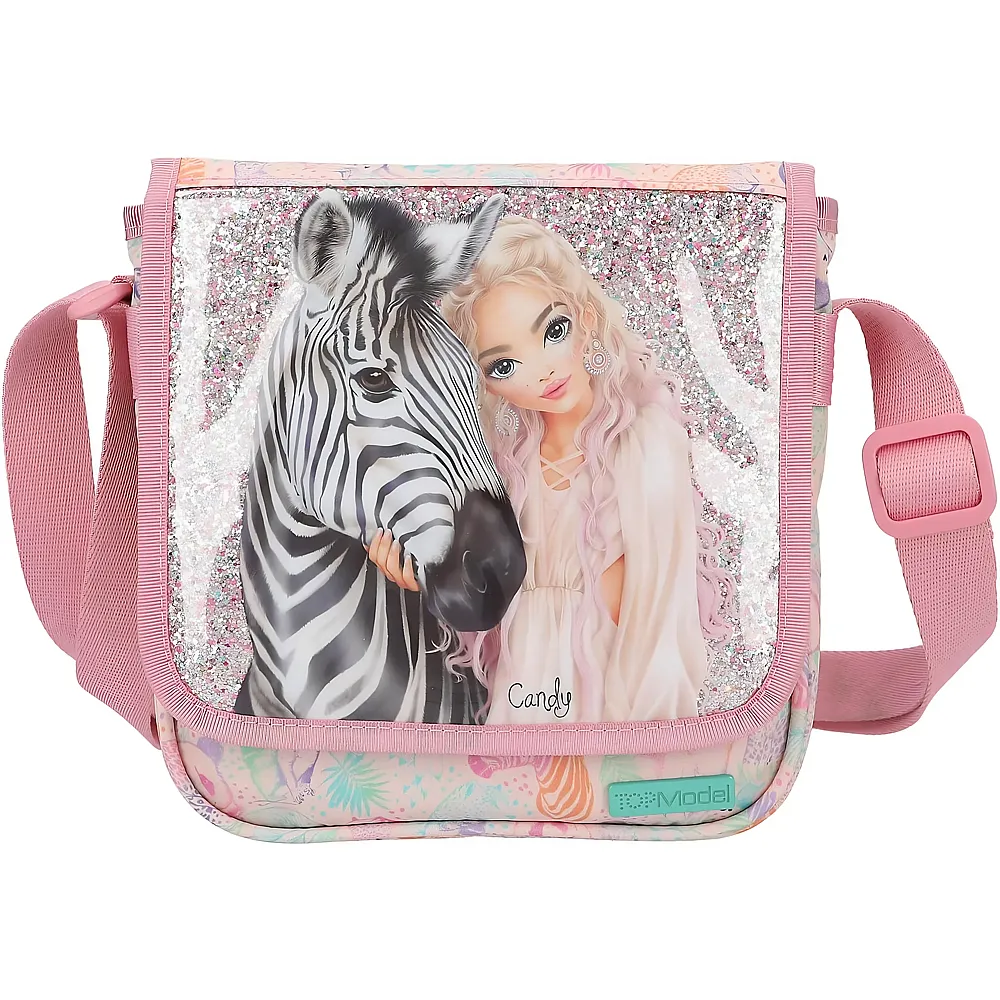 Depesche TOPModel Wild - Kleine Umh�ngetasche in Rosa, mit Model Motiv und buntem Tier Muster, Tasche mit verstellbarem