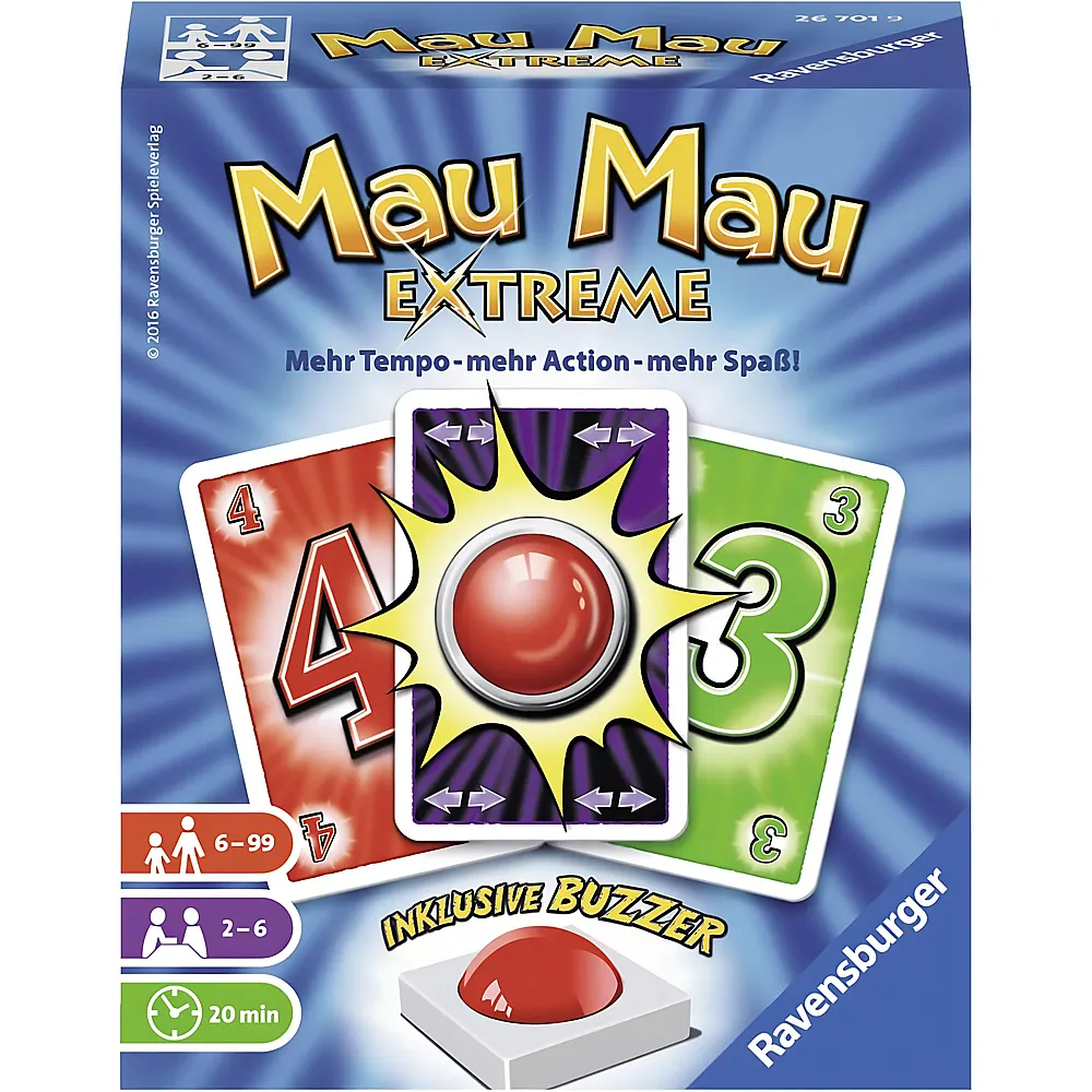 Ravensburger Spiele Mau Mau Extreme, Kartenspiel mit Buzzer