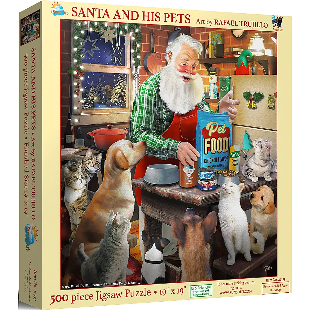 SunsOut Puzzle Rafael Trujillo Santa and His Pets 500Teile