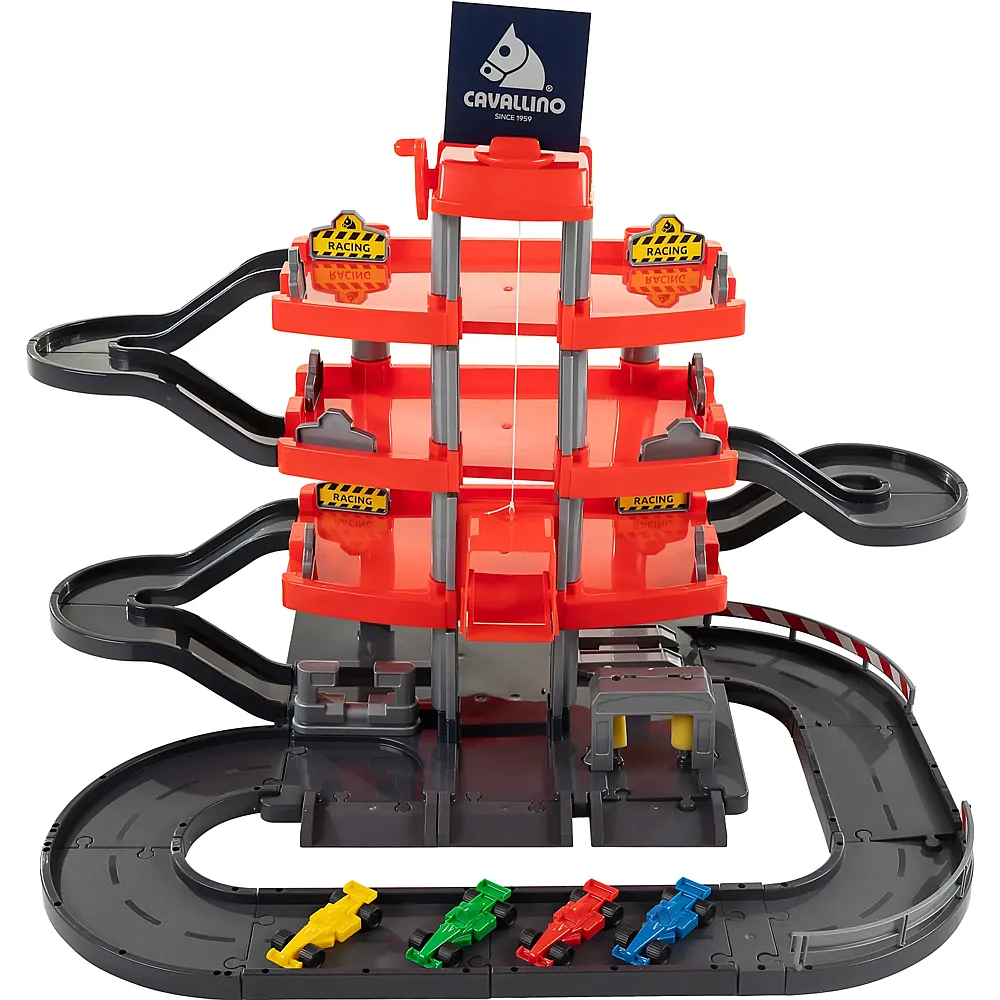 Cavallino Toys Racing Parkhaus Rot mit 4 Etagen und Autos Spielset - Spielgaragen
