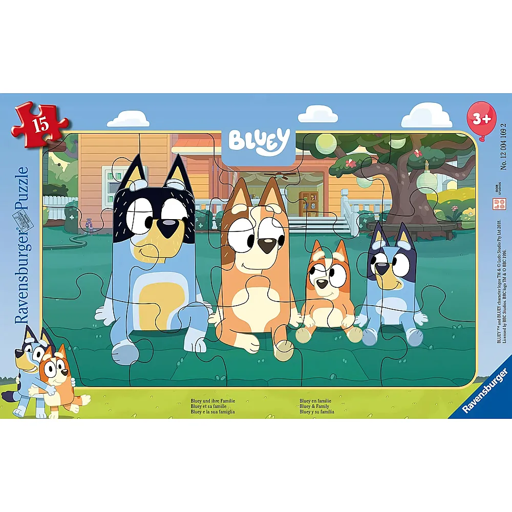 Ravensburger Puzzle Bluey und ihre Familie - 15 Teile - Rahmenpuzzle