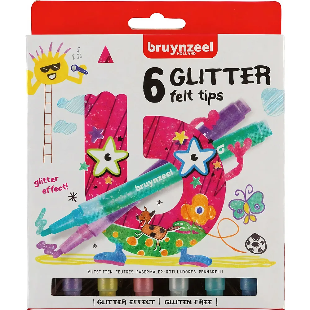 Bruynzeel Fasermaler Glitzer - 6 Teile - Farbe & Kreide