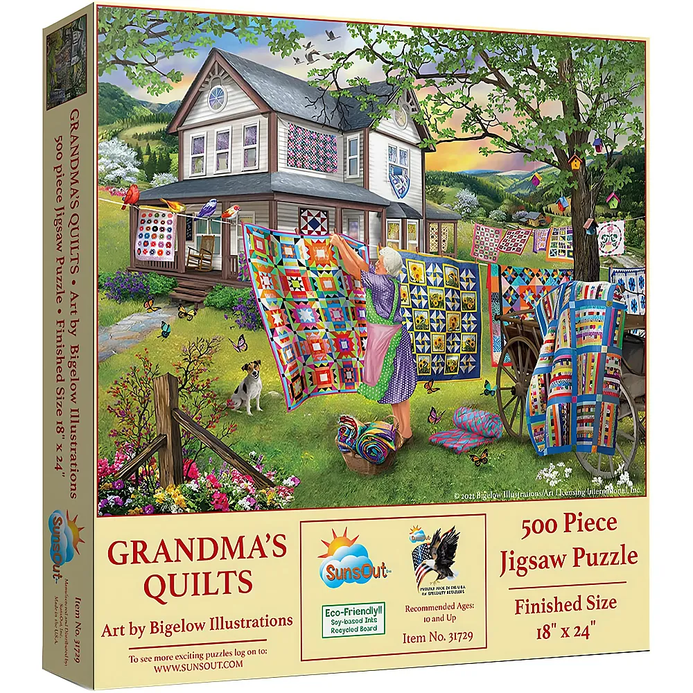 SunsOut Puzzle Bigelow Illustrations Grandma's Quilts - 500 Teile