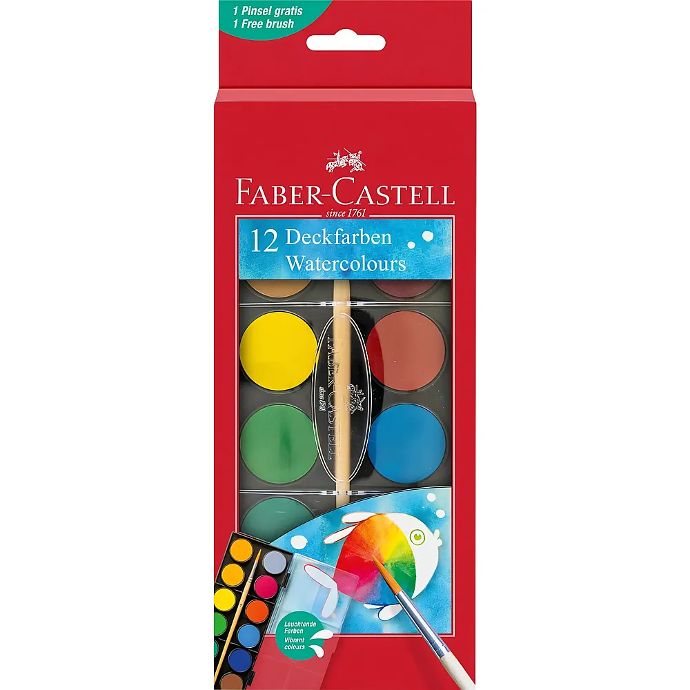 Faber-Castell Wasserfarbkasten 12 Farben +1 Pinsel - 13 Teile - Farbe & Kreide