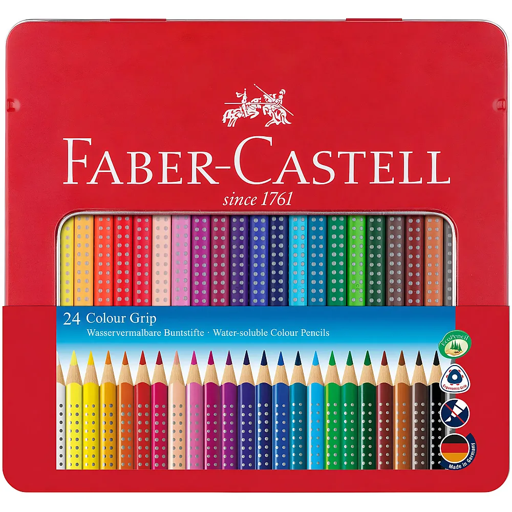 Faber-Castell Colour Grip Wasservermalbare Buntstifte - 24 Teile | Farbe & Kreide