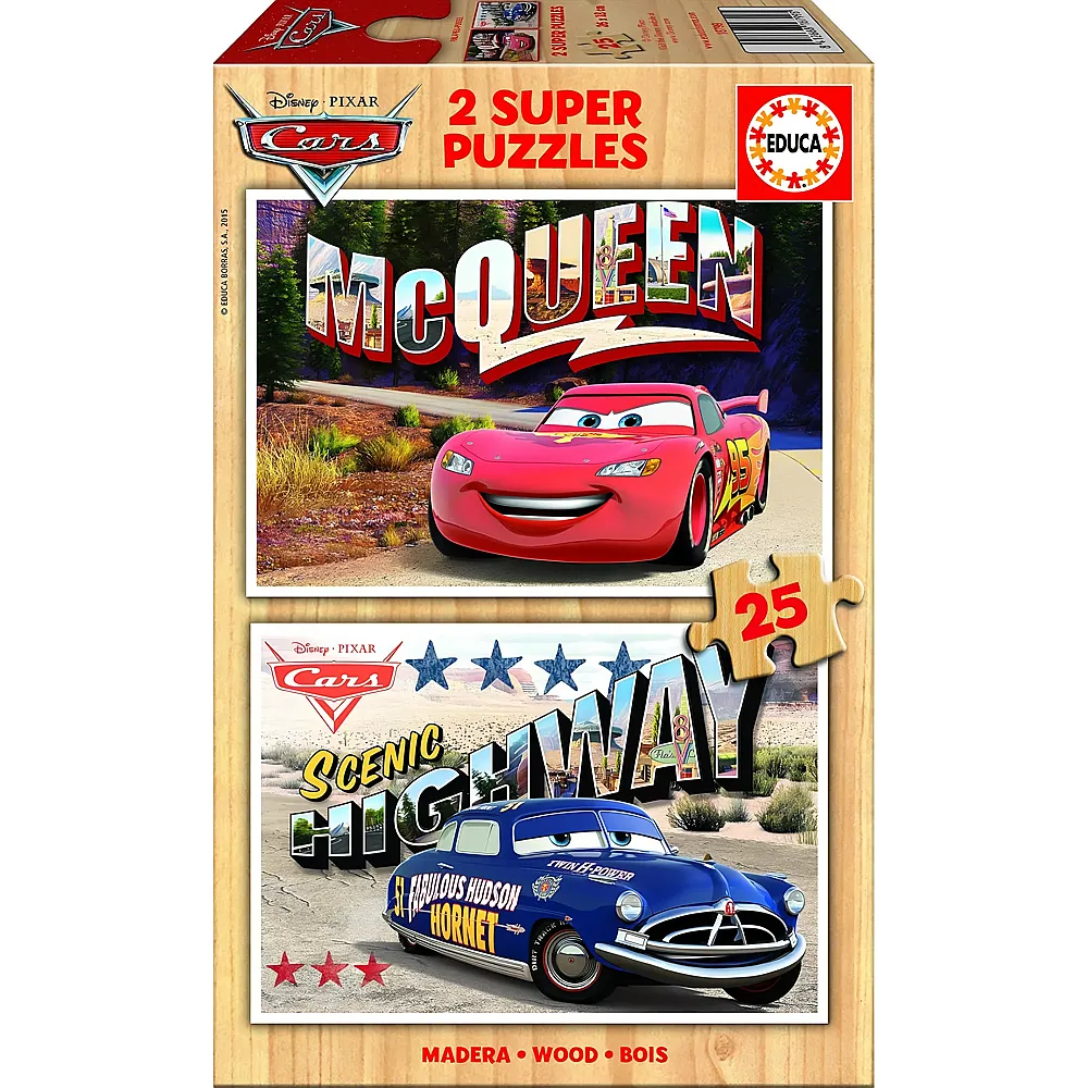 meinspielzeug - Educa Puzzle 2in1 Wood Disney Cars - 25 Teile | Holzpuzzle