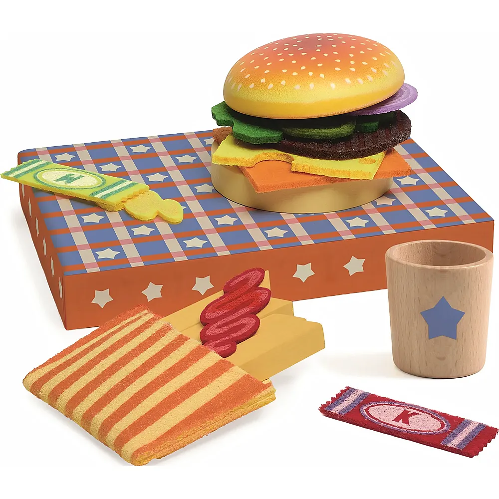 Djeco Rollenspiele Burger Spielset Amerika aus Holz und Filz