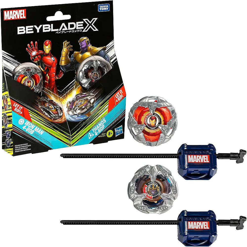 Beyblade X Avengers Iron Man 4-80B vs. Thanos 4-60B