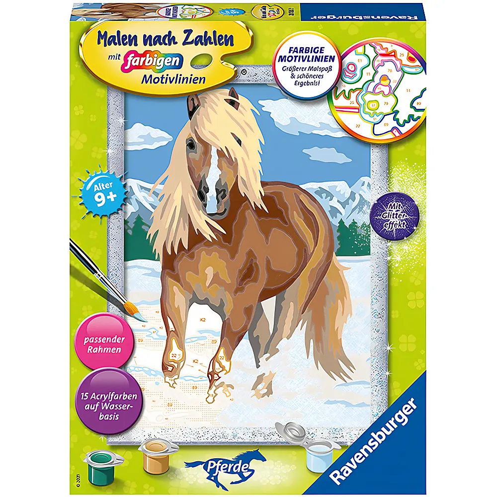 Ravensburger Malen nach Zahlen Farbige Motivlinien Haflinger im Schnee
