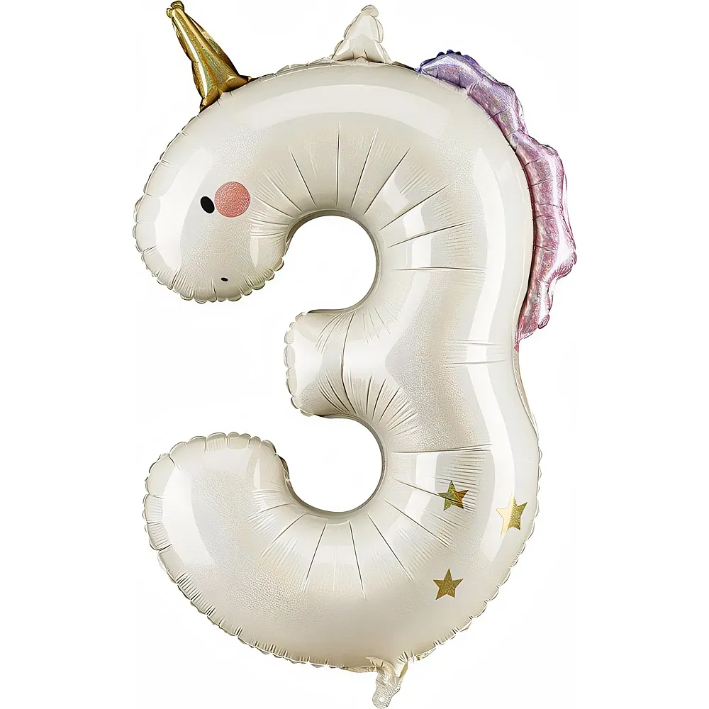 PartyDeco Folienballon Zahl 3 Einhorn mit hellrosa & goldigen Details - Suche