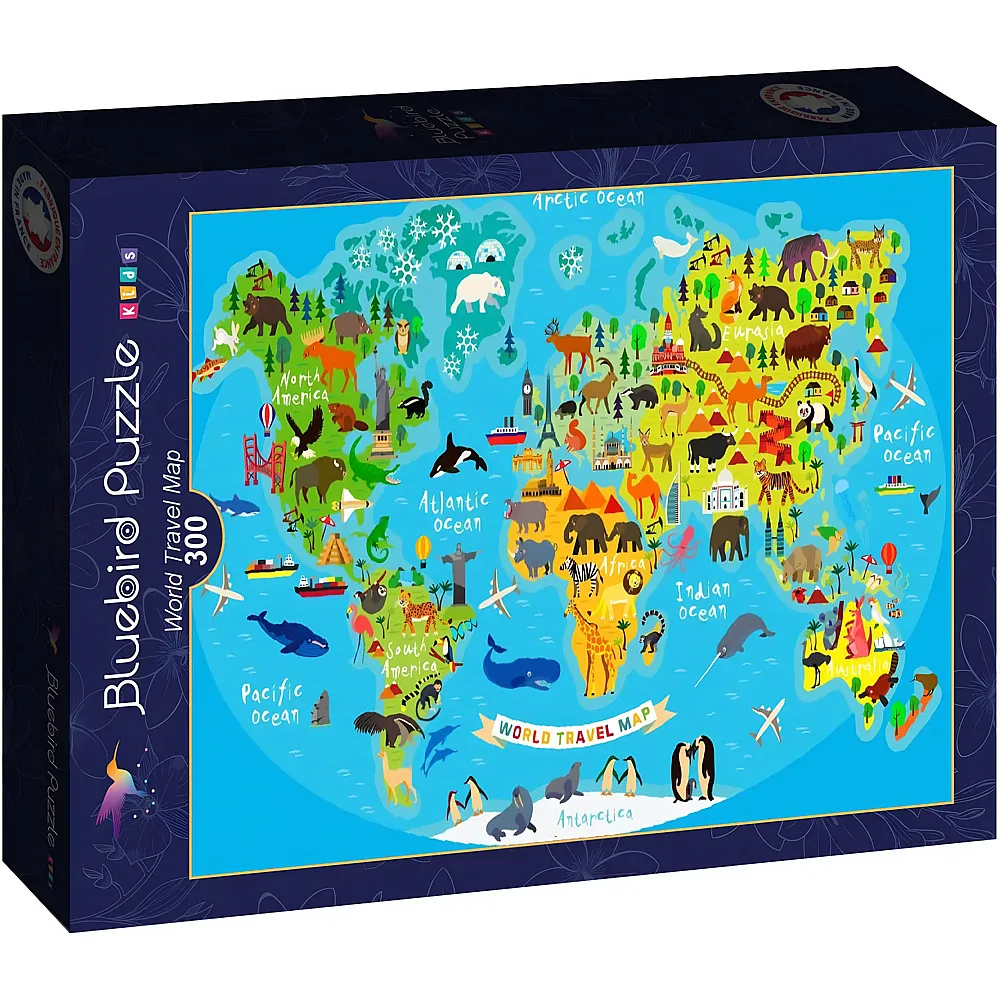 Bluebird Puzzle Kids World Travel Map - 300 Teile