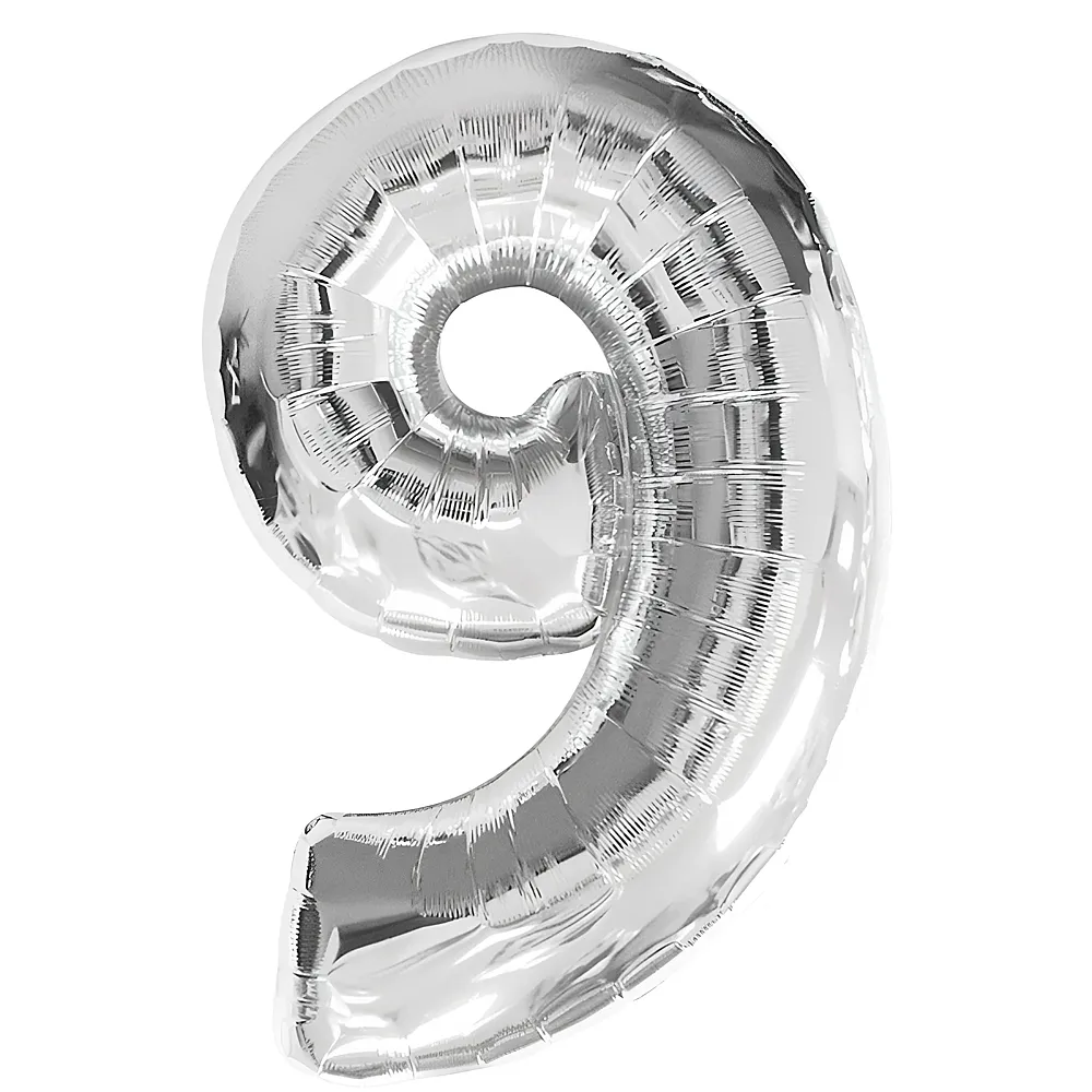 Amscan Zahlen Silber Folienballon Nummer 9 Silber 86cm | Kindergeburtstag