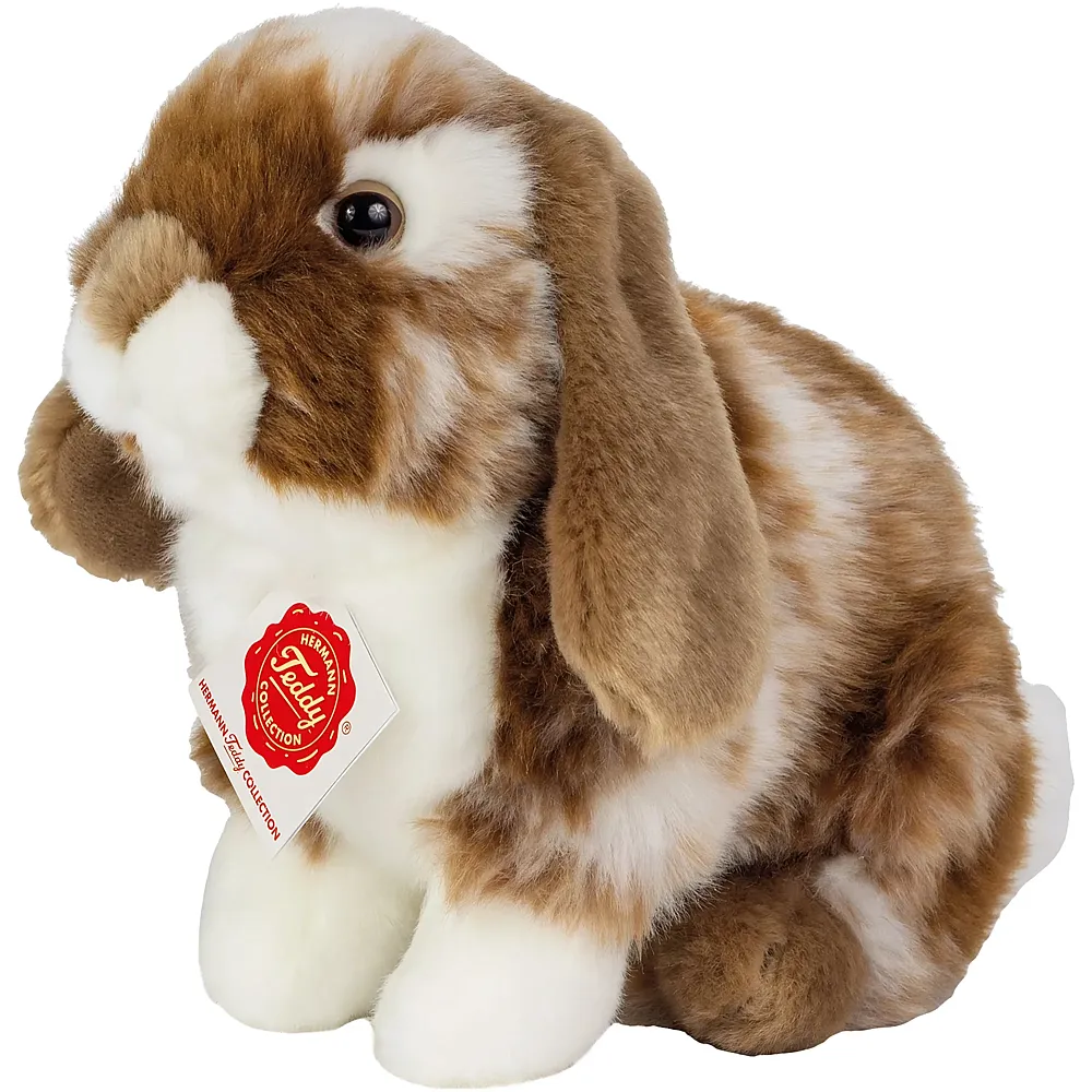 Teddy-Hermann Hase sitzend gescheckt Dunkelbraun/Weiss - 20 cm