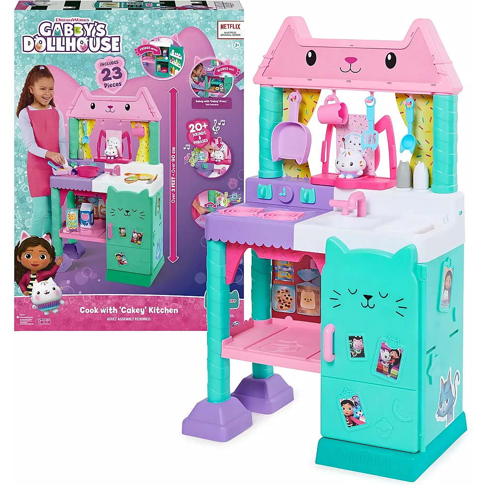Spin Master Gabbys Dollhouse, Cakeys Lifesize Kitchen, Rollenspiel K�che mit Ger�uscheffekten, Spielk�chenzubeh�r und Spielzeuglebensmittel, geeignet f�r Kinder ab 3 Jahren
