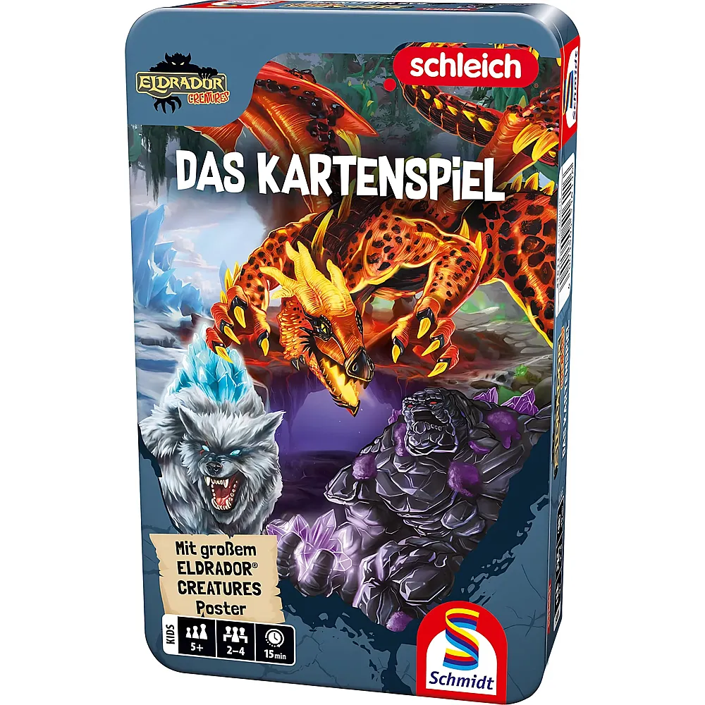 Schmidt Spiele Schleich Eldrador, Das Kartenspiel in Metalldose