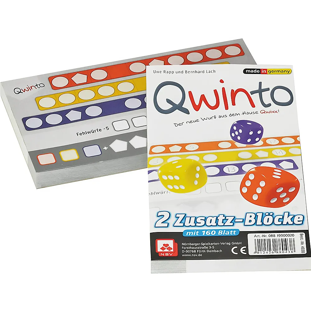 NSV Qwinto 2 Zusatz-Blcke mit je 80 Blatt | Spielezubehr