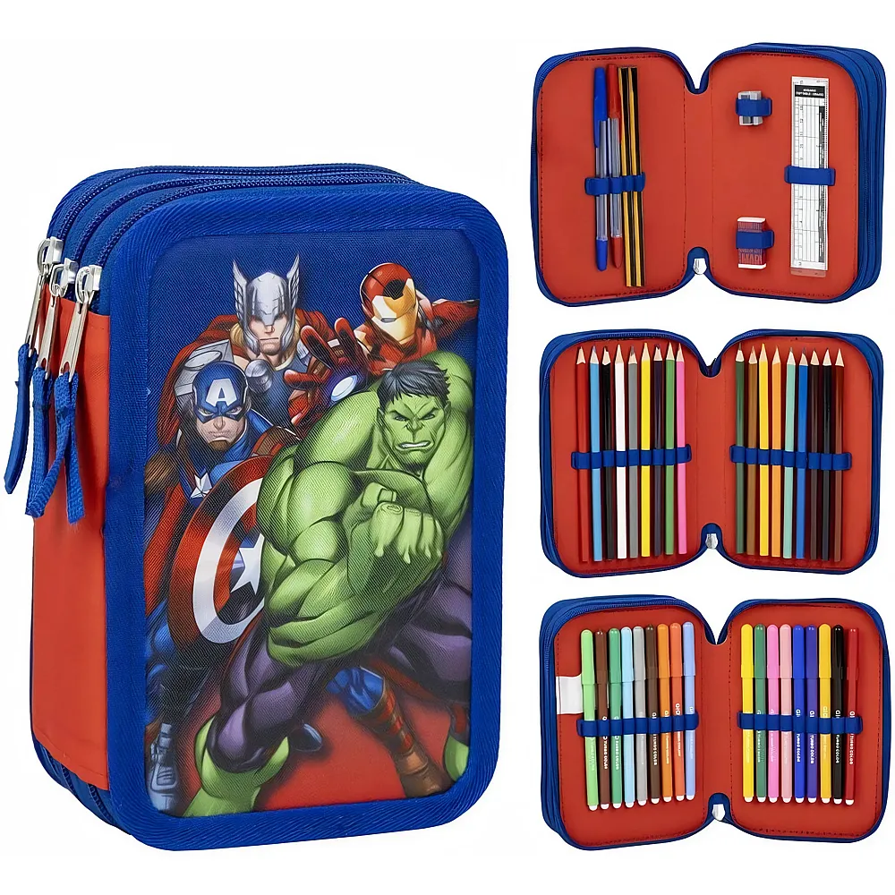 Cerda Avengers Schulm�ppchen mit 1 HB-Bleistift, 2 Stifte, 1 Schere, 1 Radiergummi, 1 Spitzer, 1 Lineal, 18 Bleistiftfarben - Suche