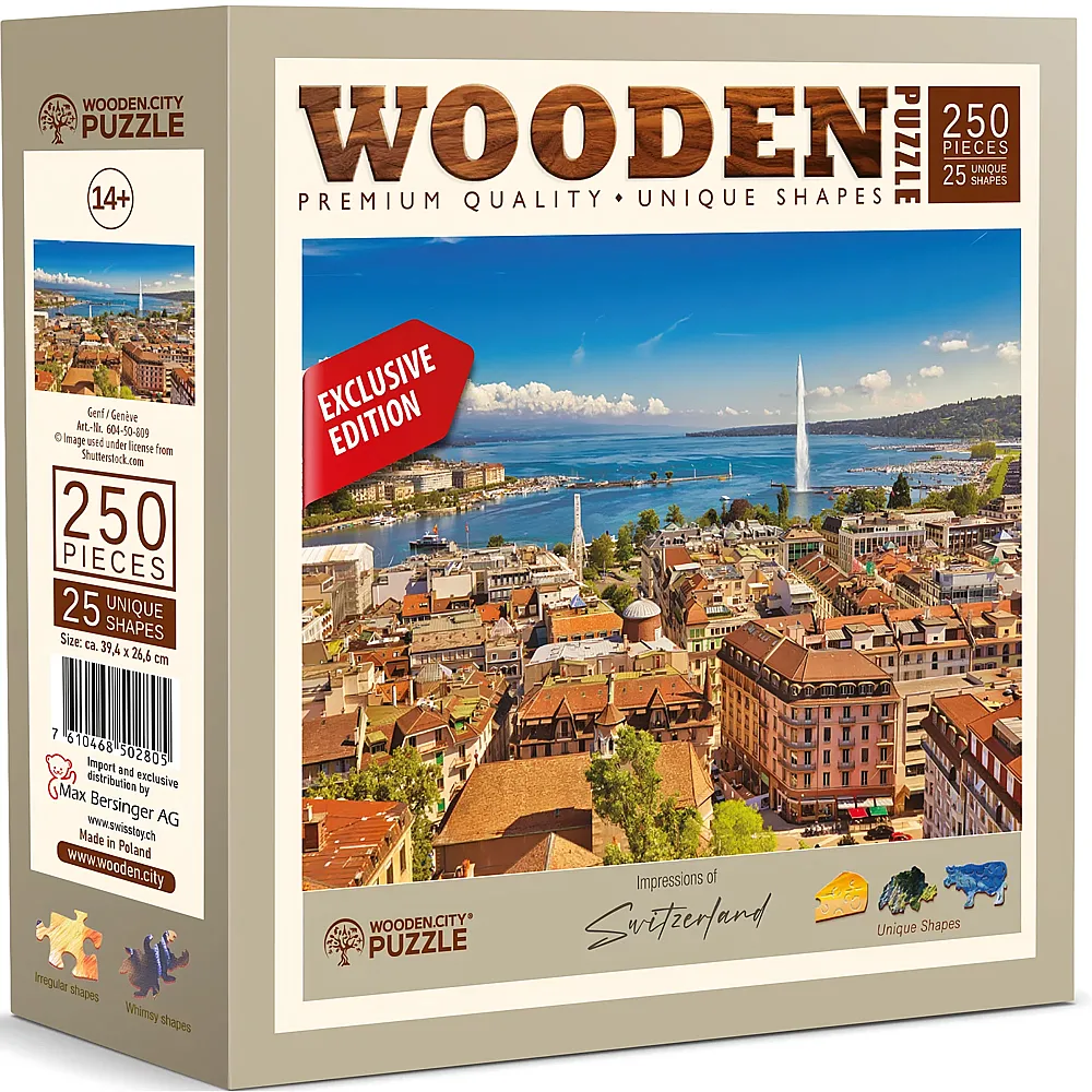 Wooden City Puzzle Genf, Schweiz - 250 Teile