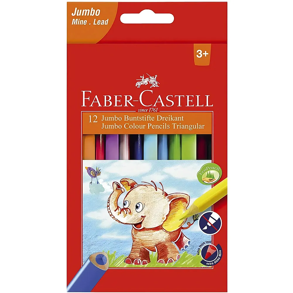 meinspielzeug - Faber-Castell Buntstift Jumbo Dreikantform 12Teile | Farbe & Kreide