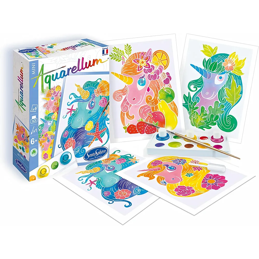 meinspielzeug - Sentosphere Sentosph�re 3906006 Aquarellum Mini, Aquarell-Mal-Set f�r Kinder, Motiv Einh�rner, DIY Kreativset, Bastelset, Malset ab 6 Jahren