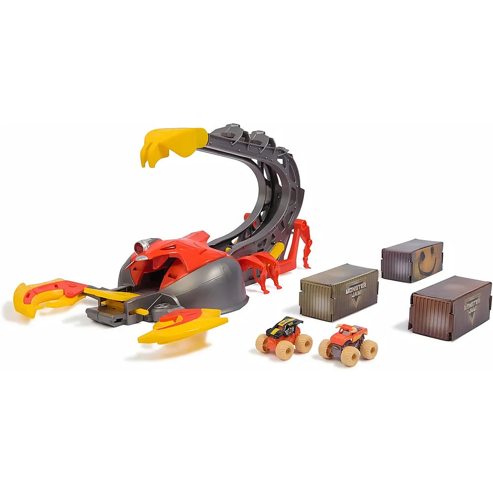 Spin Master Monster Jam, EL Toro Loco's Venom Velocity Scorpion-Spielset, Rampenkatapult mit elektronischer Beschleunigung, inklusive Mini-Trucks von EL Toro Loco und Max-D im Mastab 1:87, ab 3 Jahren