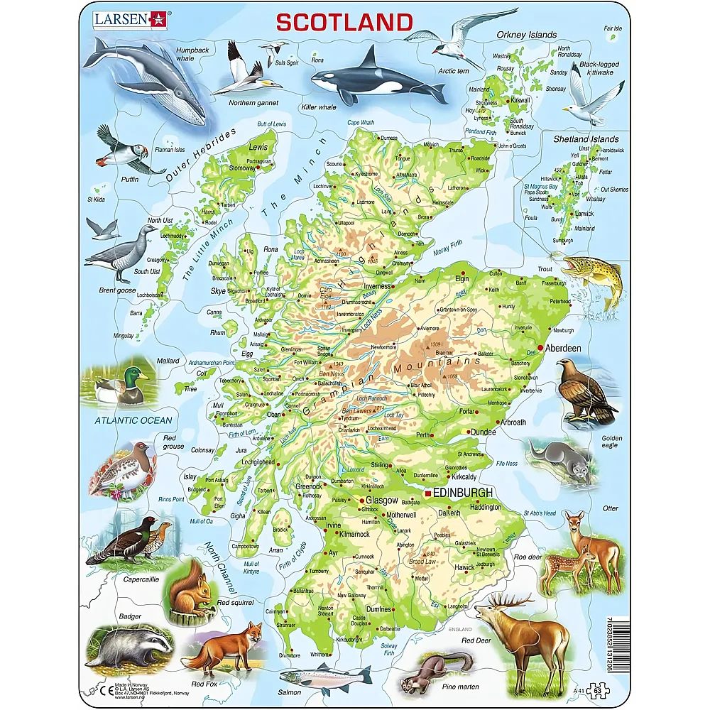 Larsen Puzzle Scotland Topographic Map - 63 Teile