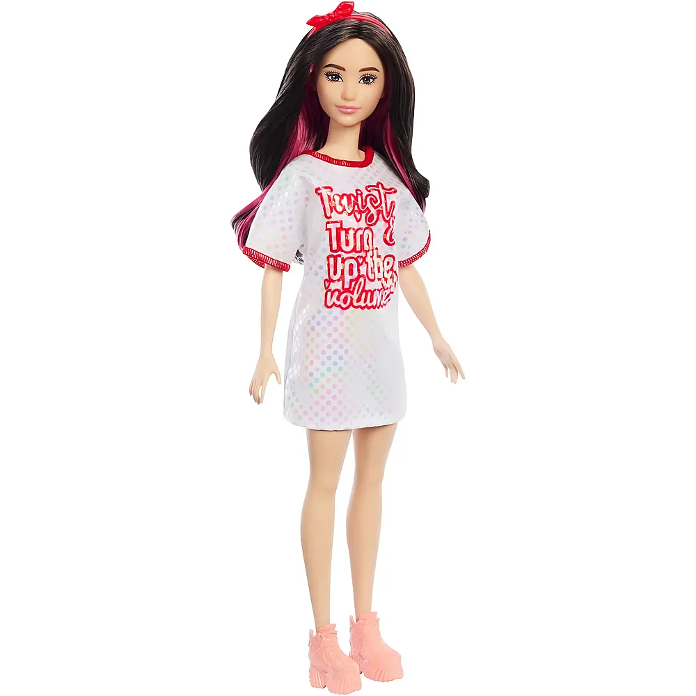 Barbie Fashionistas Puppe mit schwarzem, gewelltem Haar, Twist n Turn-Kleid