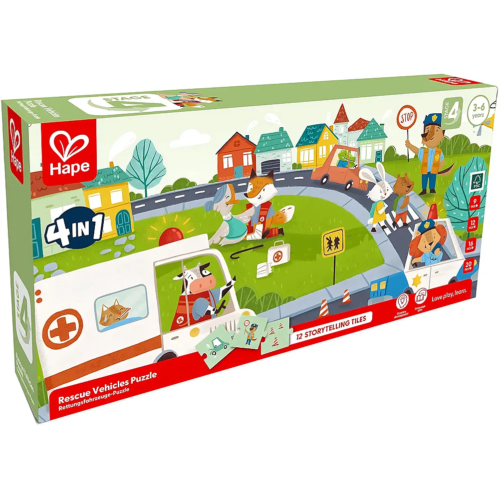 Hape Puzzle 4in1 Rettungsfahrzeuge - 20 Teile