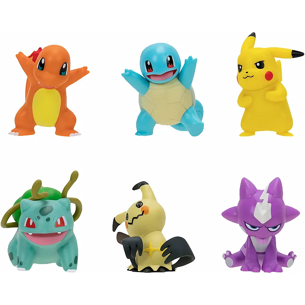 Bandai Pok�mon Pack Mit 6 Figuren - Welle 3 - Minifiguren-Set Pikachu, Schigky, Glumanda, Bulbizar, Mimiqui, Toxizap - 5 cm