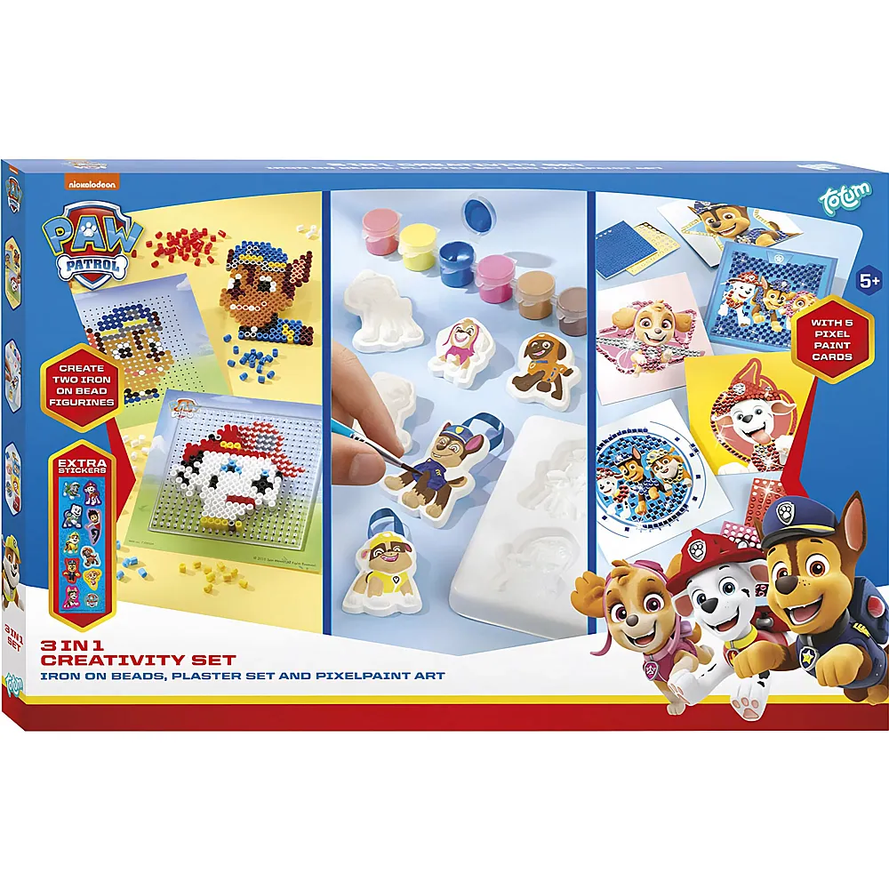Totum Paw Patrol 3in1 Bastelset Aufb�geln, Gipsabdruck und Pixel-Art