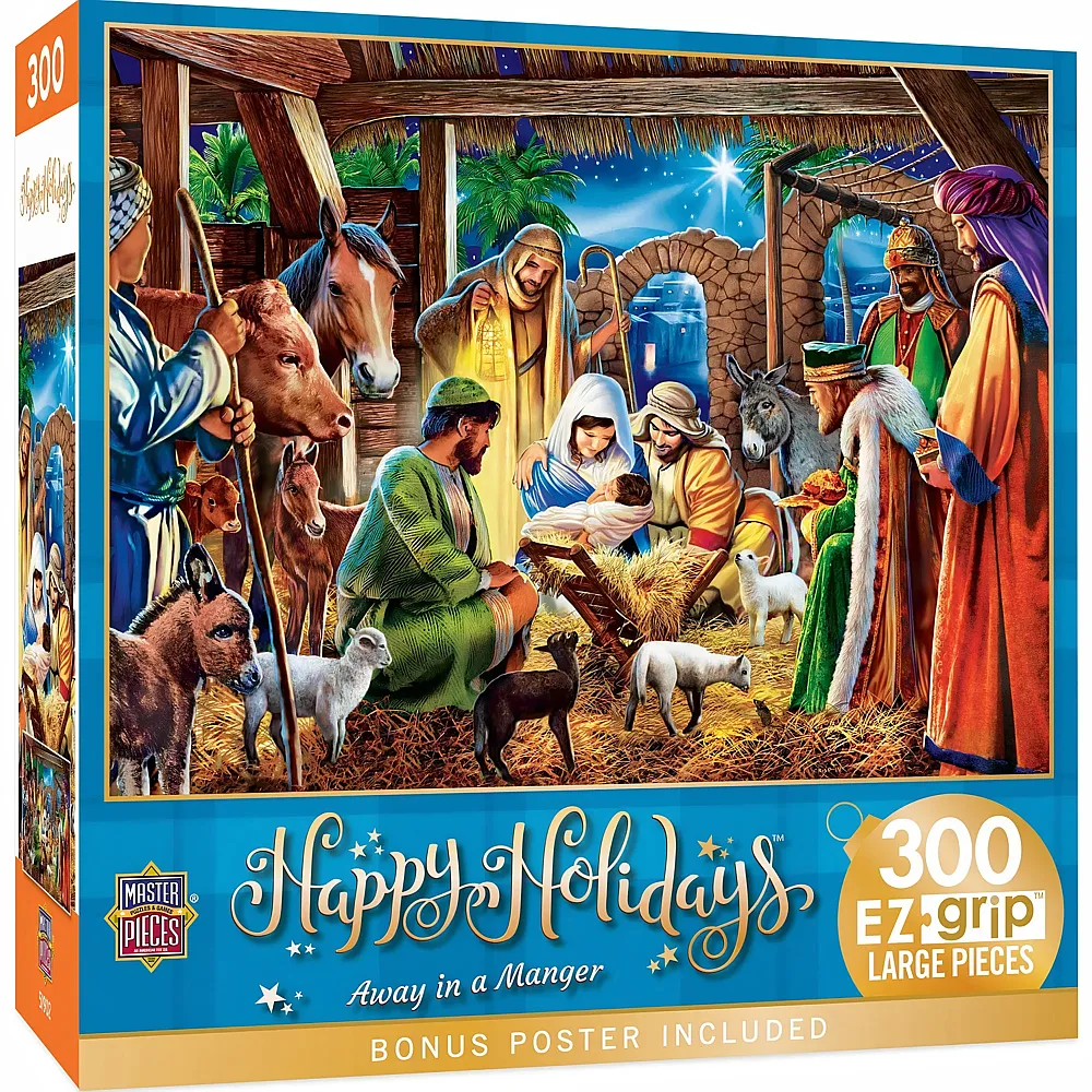 Master Pieces Puzzle Happy Holidays Away in a Manger - 300 Teile