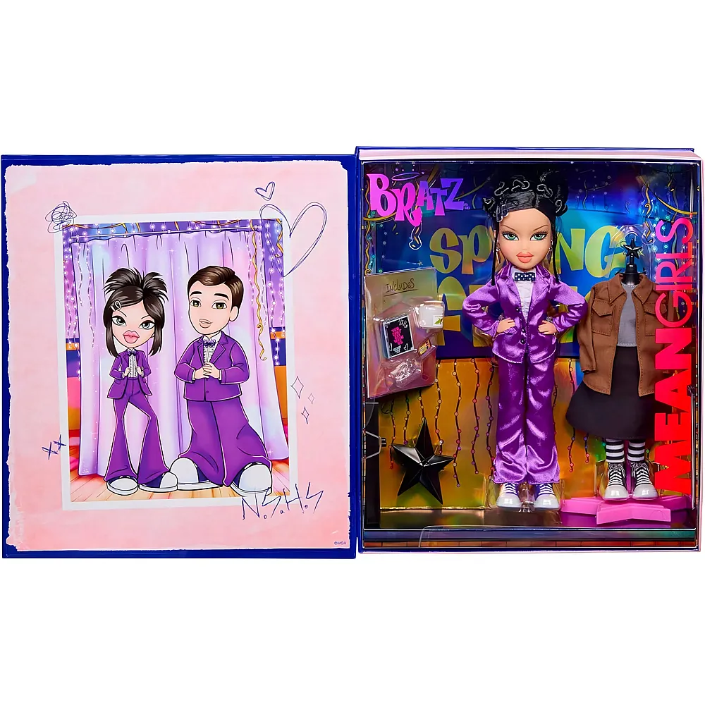 MGA Bratz x Mean Girls Spring Fling Doll Janis  Modepuppe zum Sammeln mit 2 Outfits, Lila Smoking und vom Film Inspirierten Accessoires