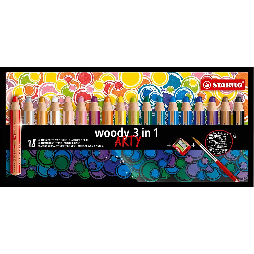 Stabilo woody 3 in 1 - Multitalent-Buntstift - ARTY - 18er Set + Anspitzer