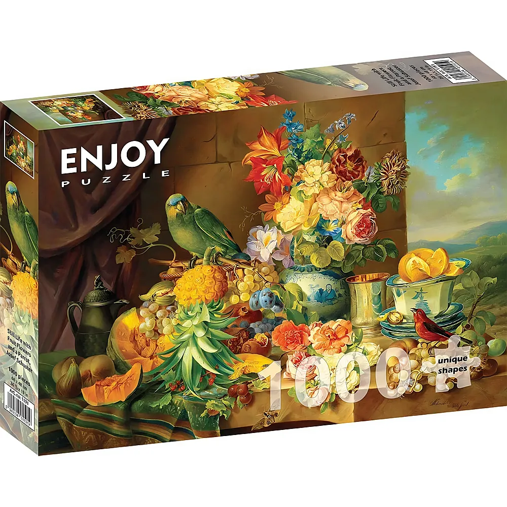 Enjoy Puzzle Josef Schuster: Stillleben mit Obstblumen und Papage - 1000 Teile