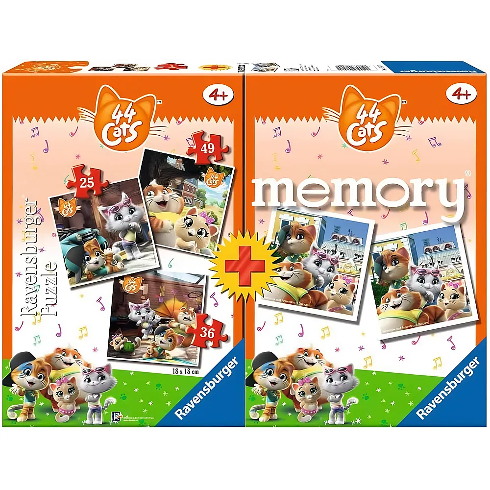 Ravensburger Puzzle 3in1 Puzzles und Memory 44 Cats - 25 Teile - Puzzle 10-104 Teile