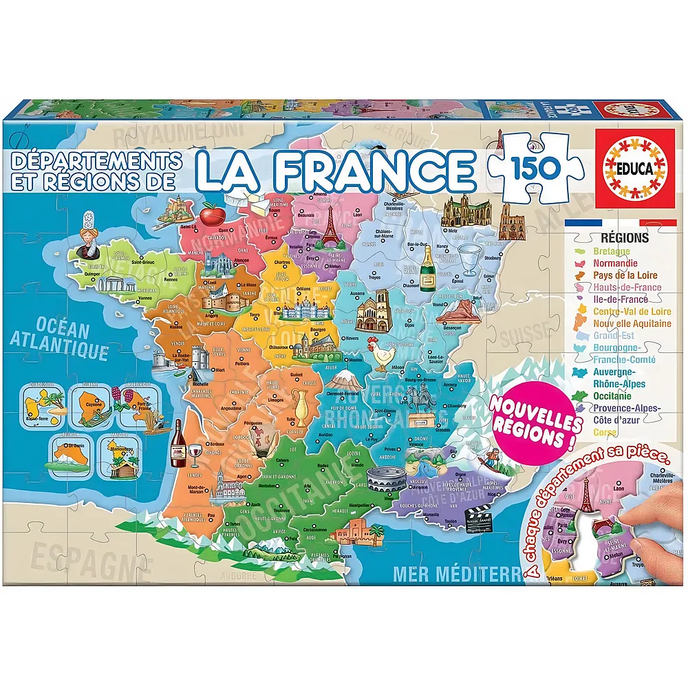 Educa Puzzle Departments and Regions of France - 150 Teile