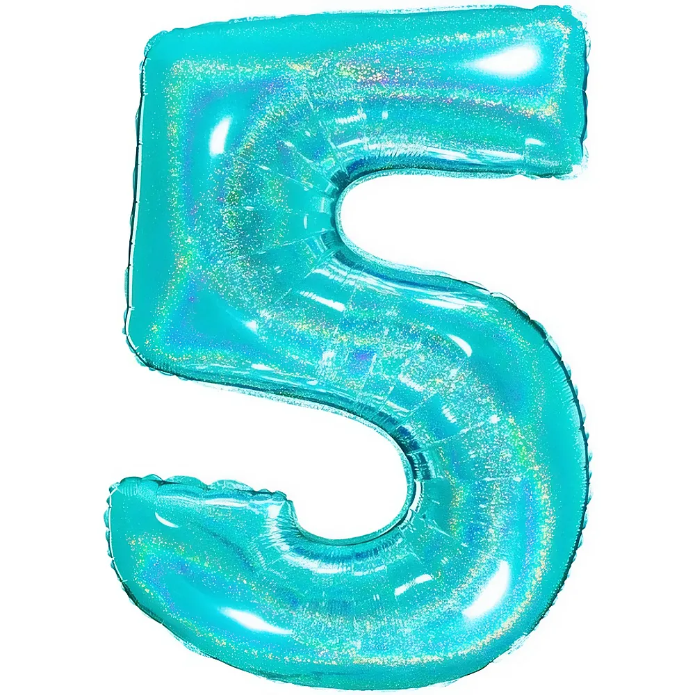 Grabo Folienballon Zahl 5 glitter, holographic t�rkis - 102 cm - Marken