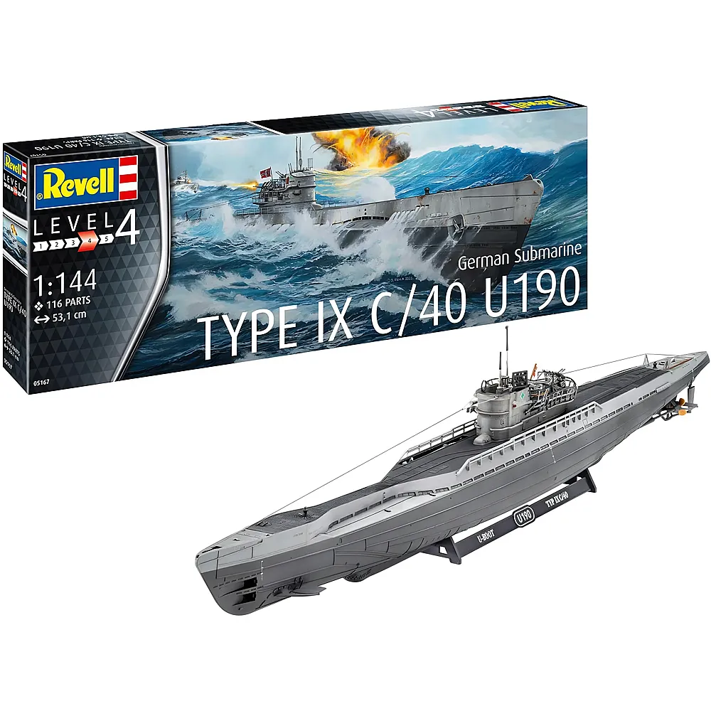 meinspielzeug - Revell Level 4 Modellbausatz German Submarine Type IX C/40 U190 | Modellbausatz Schiffe