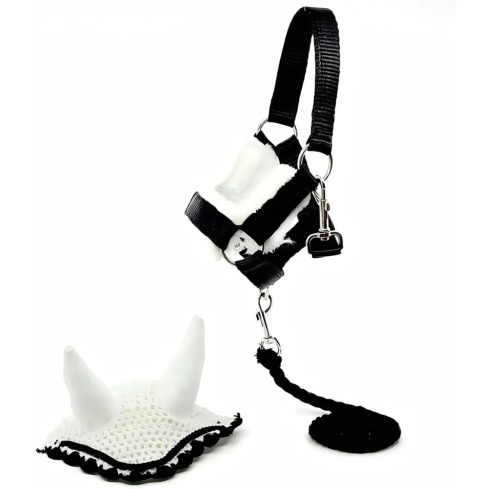 Hobby Horse Land Hobby Horse Zubeh�r-Set Halfter mit F�hrstrick und Insektenm�tze A3/A4 Schwarz/Weiss