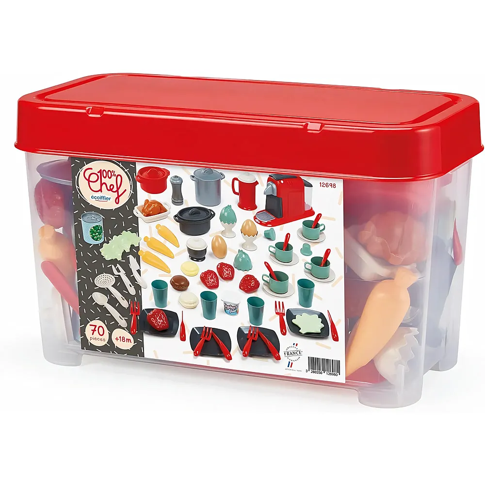 Ecoiffier 100% Chef Geschirr in Aufbewahrungsbox - 70dlg.